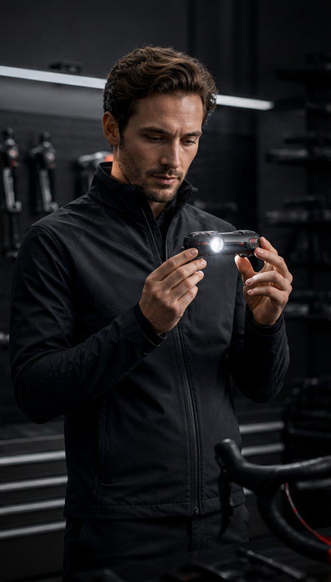 Quality engineer inspecting a cycling product