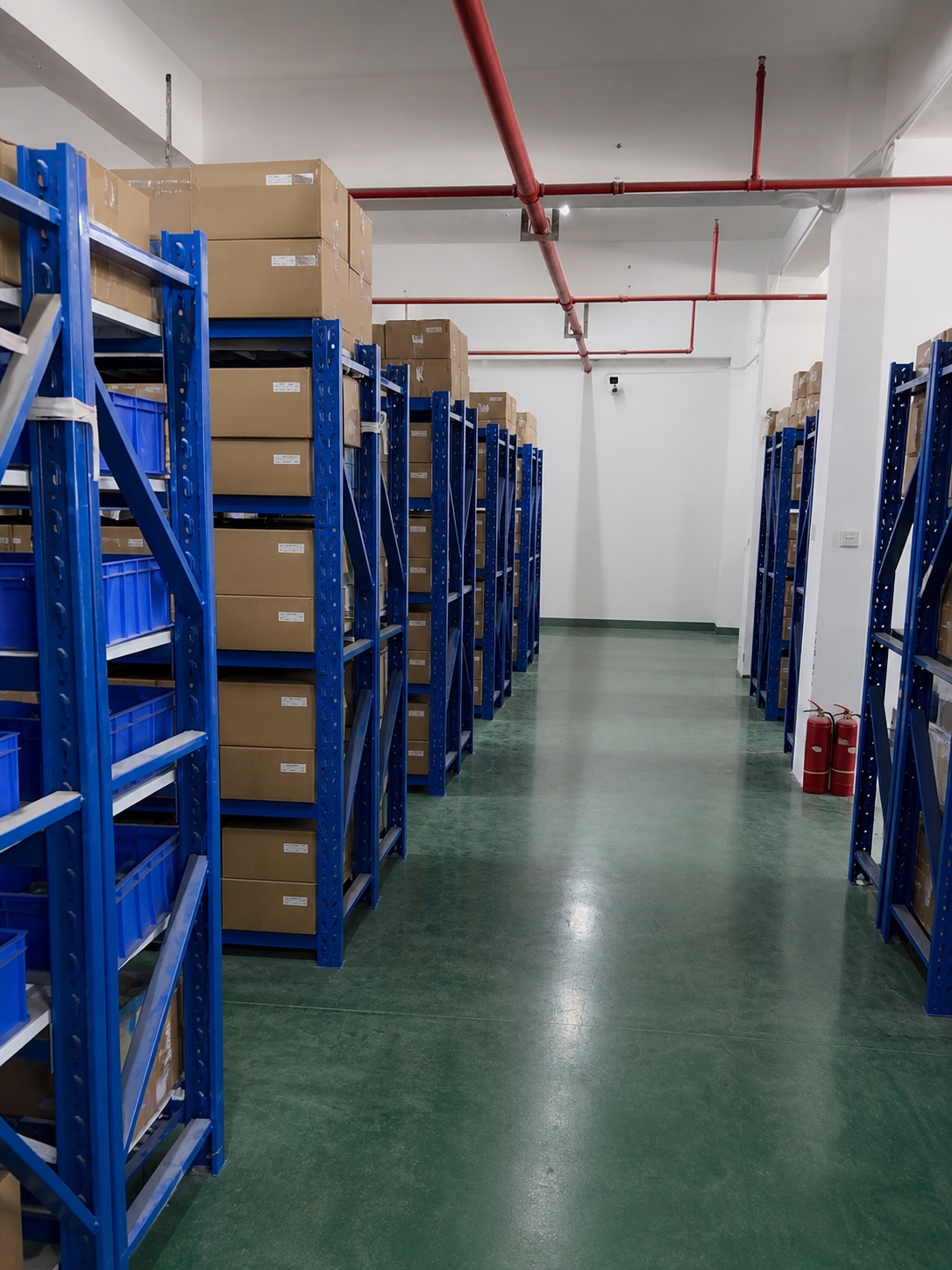 Clean aisle in the BENGGUO finished-goods warehouse